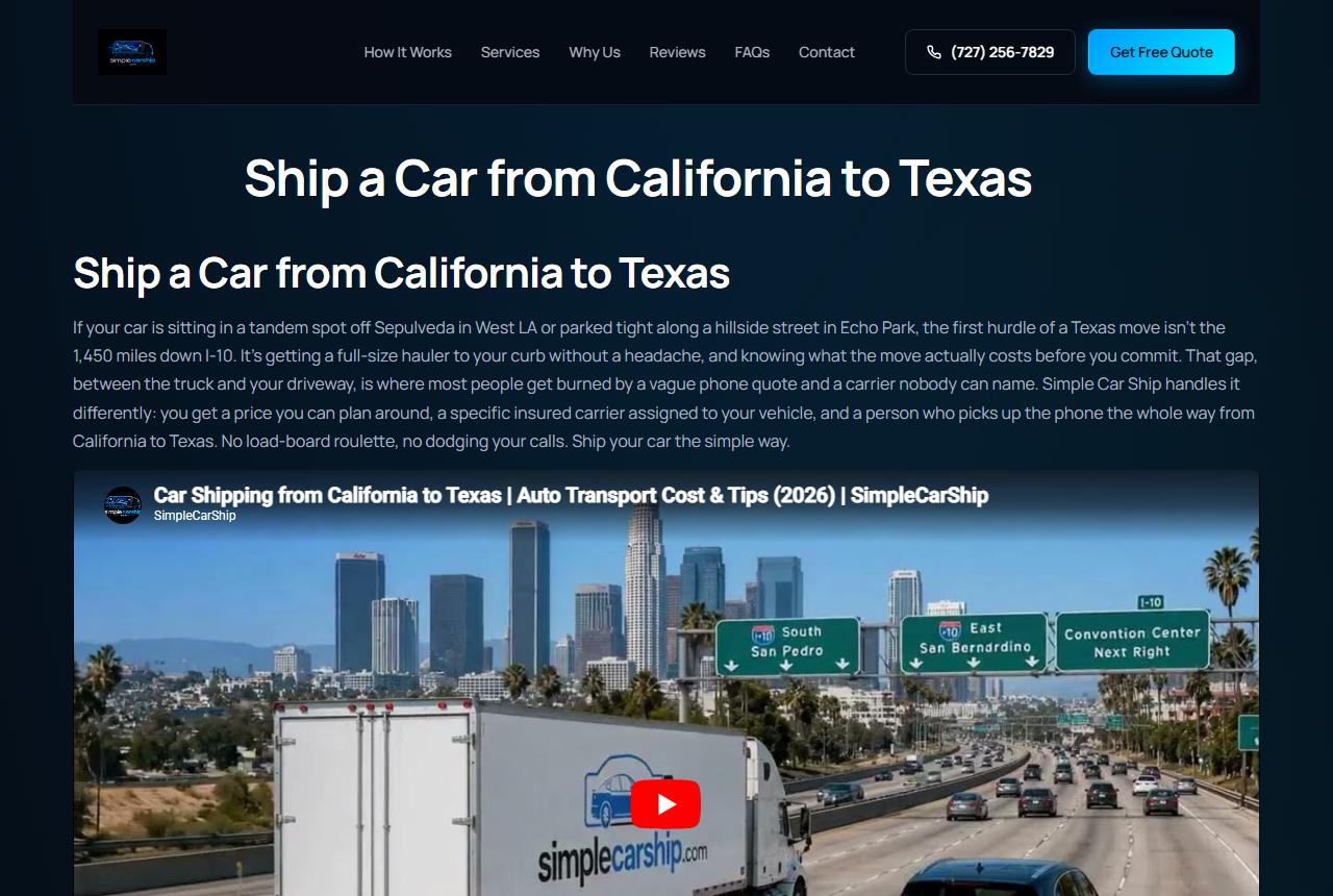 Live Simple Car Ship SEO page